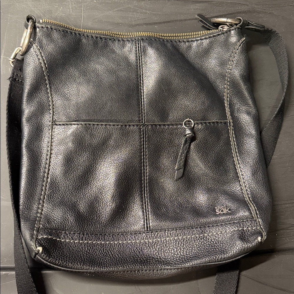 The Sak Black Leather Bag with Patterned Lining